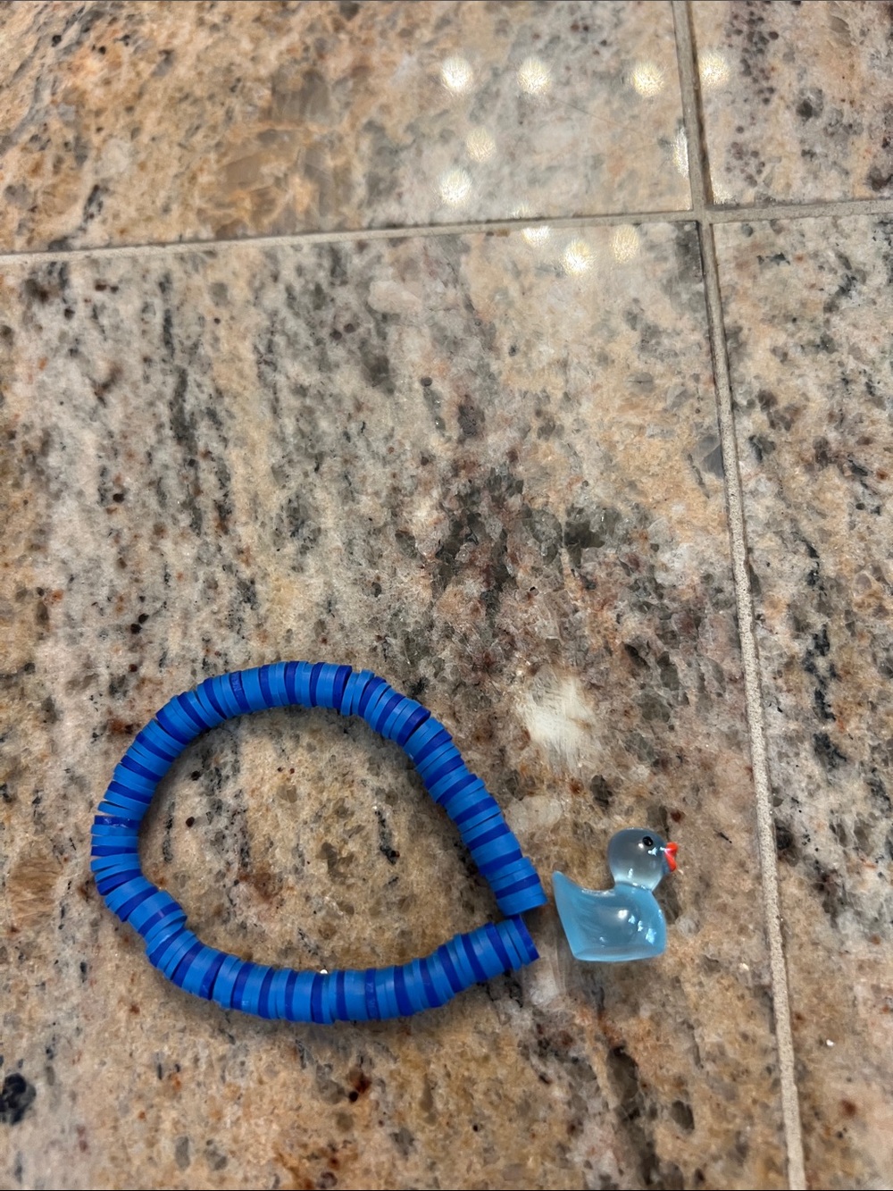Blue Heishi Bead Bracelet with Glass Duck Charm
